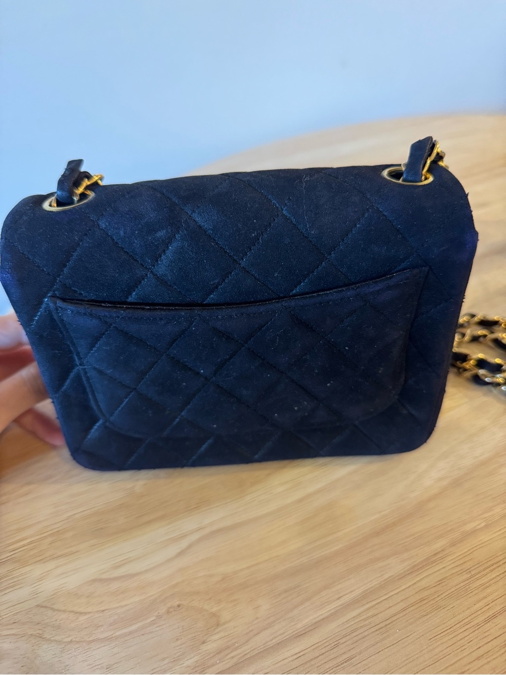 CHANEL Black Quilted Suede Crossbody with Gold Chain - Picture 5 of 16